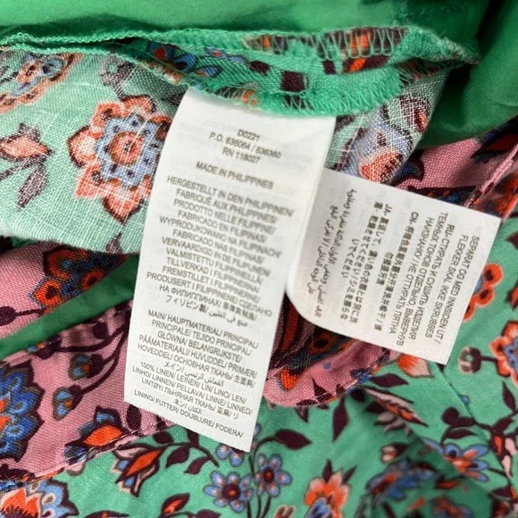 Boden Cross Over Linen Jumpsuit Womens 4 Green Pink Floral‎ Sleeveless Boho NEW - Picture 9 of 13